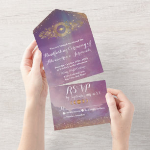 Violet Sky Gold Moon All in One Handfasting Invite