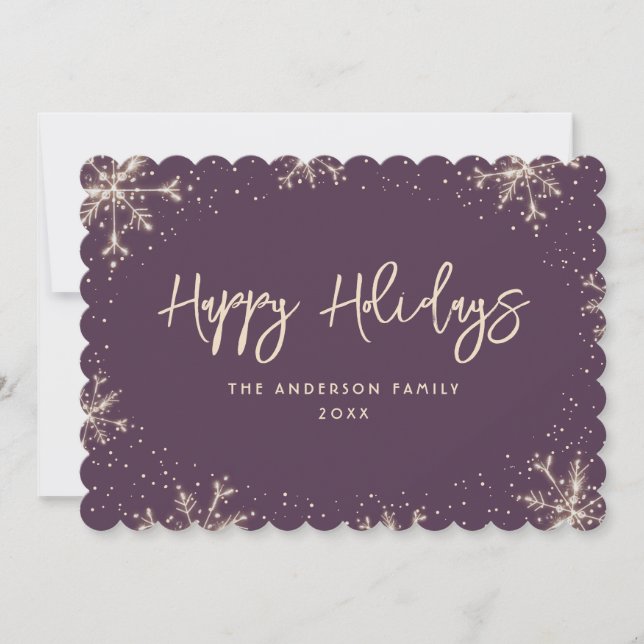 Violet Snowflake Snow Winter Holiday Card (Front)