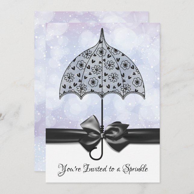 Violet  Sprinkle Baby Shower  Black Lace Umbrella Invitation (Front/Back)
