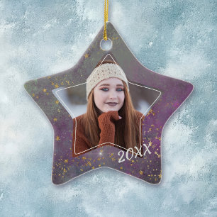 Violet Star Galaxy Graduate Photo Ornament