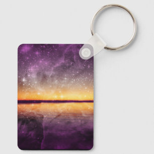 Violet Stars and Sunset Lake Pet Tag Key Ring