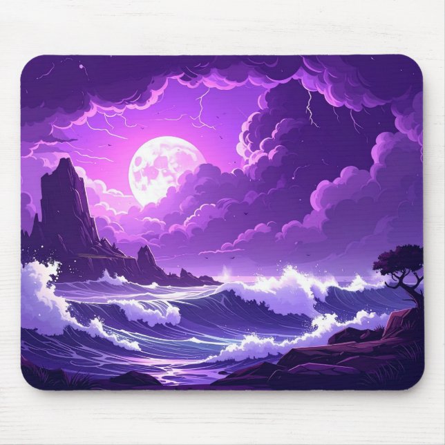 Violet Storm Moon Mousepad – Midnight Wave Edition (Front)
