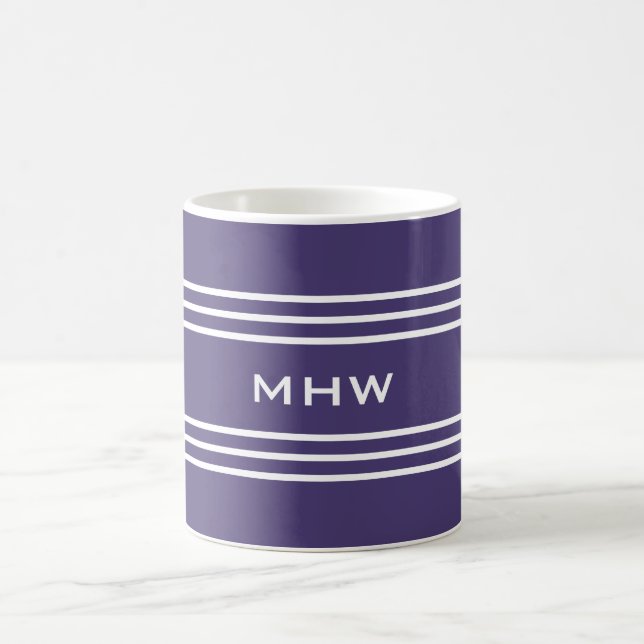 Violet  Stripes custom monogram mugs (Center)