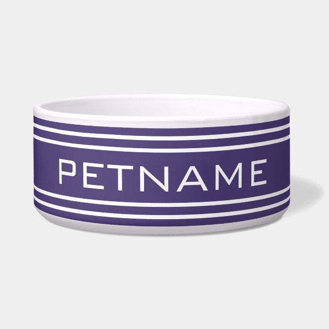 Violet Stripes custom monogram pet bowls (Front)