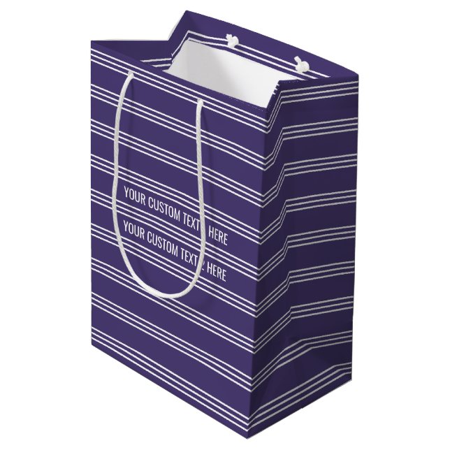 Violet Stripes custom text gift bags (Back Angled)