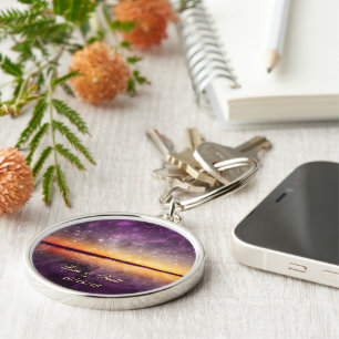 Violet Sunset and Stars Customisable Key Chain