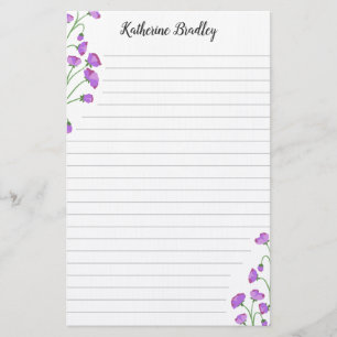 Violet Sweet Pea Floral Add Names Lined Stationery