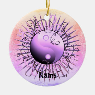 Violet Swirl Yin Yang  Ceramic Ornament