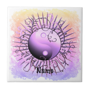 Violet Swirl Yin Yang Ceramic Tile