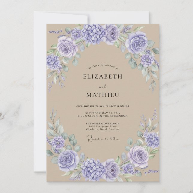 Violet Tan Peony Wedding Invitation (Front)