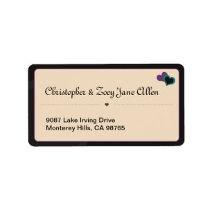 Violet & Teal Hearts White Address Label