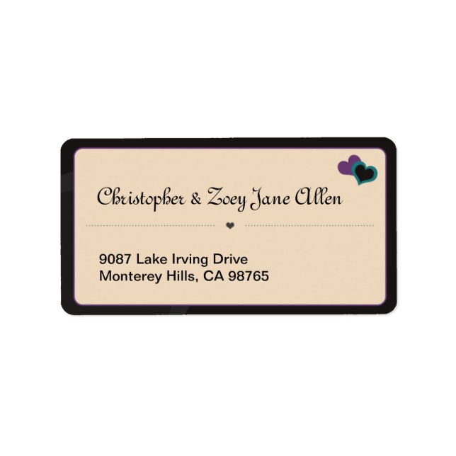 Violet & Teal Hearts White Address Label (Front)
