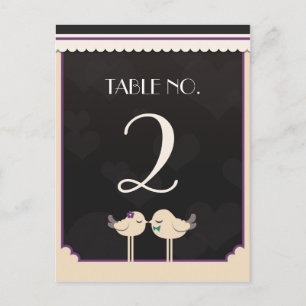 Violet Teal Love Birds Table Number Card