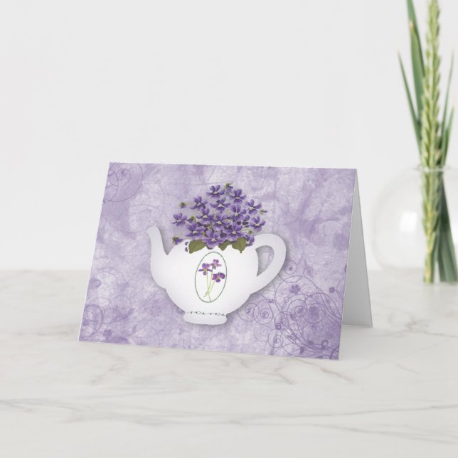 Violet Teapot Birthday Card (Front)