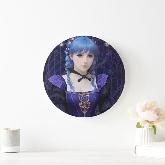 Violet the Cute Dark Academia Girl Fantasy Art Large Clock (Home)