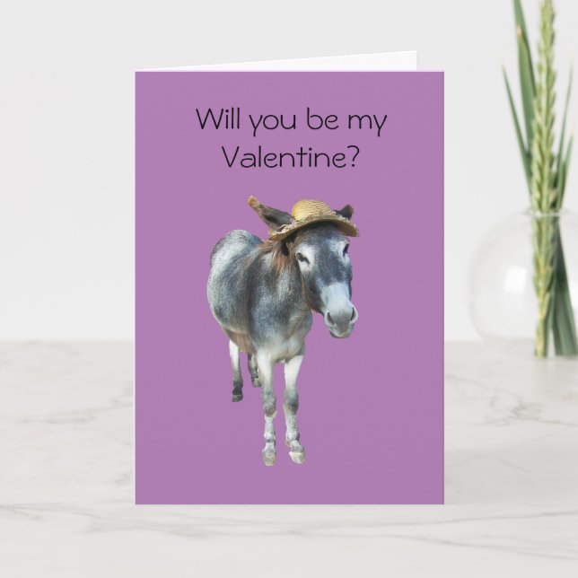 Violet the Donkey in Straw Hat with Flowers Holiday Card (Front)