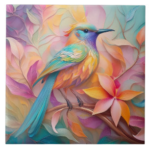 Violet Throated Songbird Fantasy Bird Ceramic Tile