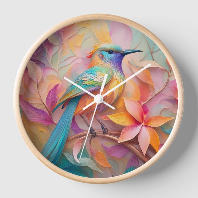 Violet Throated Songbird Fantasy Bird Clock (Front)