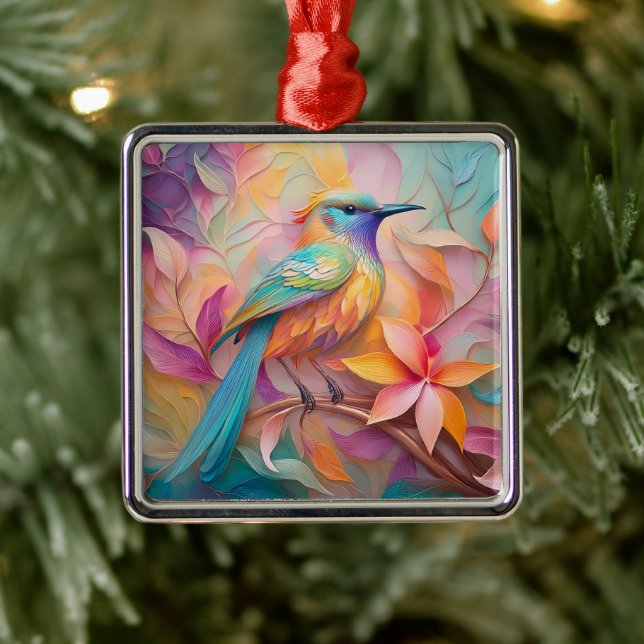Violet Throated Songbird Fantasy Bird Metal Ornament (Tree)