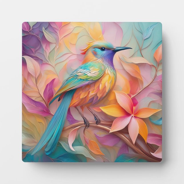 Violet Throated Songbird Fantasy Bird Plaque (Front)