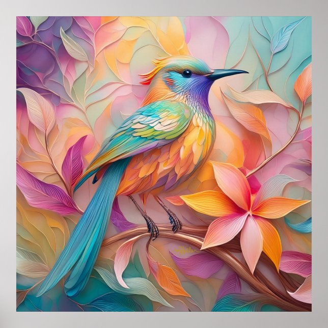 Violet Throated Songbird Fantasy Bird Poster (Front)