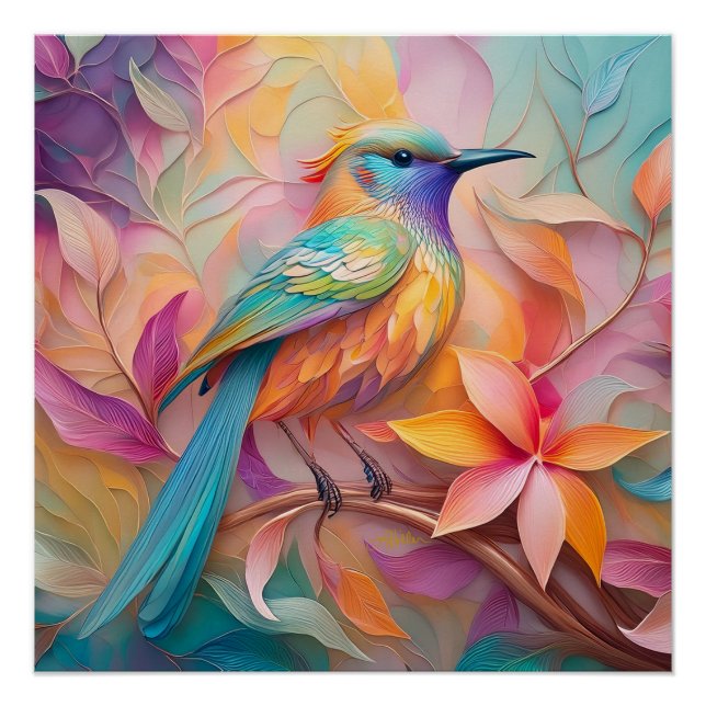 Violet Throated Songbird Fantasy Bird Poster (Front)