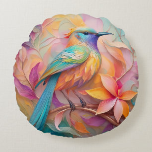 Violet Throated Songbird Fantasy Bird Round Cushion