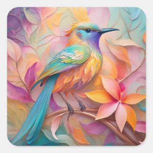 Violet Throated Songbird Fantasy Bird Square Sticker