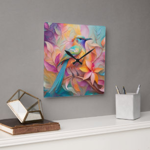 Violet Throated Songbird Fantasy Bird Square Wall Clock