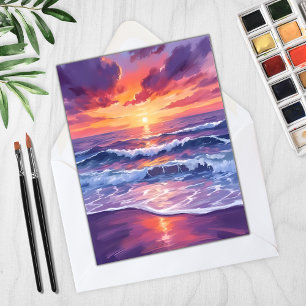Violet Tide   Purple Sunset Ocean Waves Card
