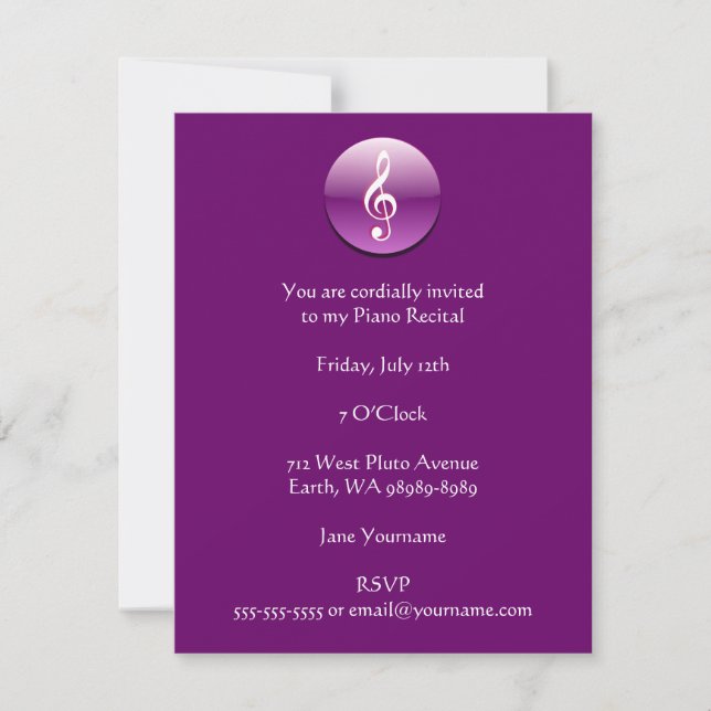 Violet Treble Clef Button Invitation (Front)