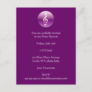 Violet Treble Clef Button Invitation