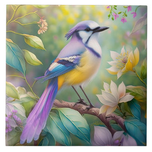 Violet Tufted Jay Fantasy Bird Ceramic Tile