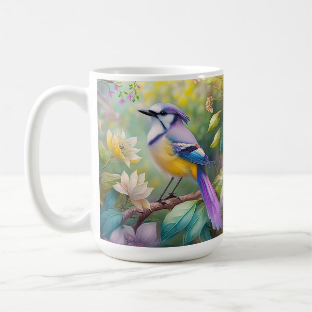 Violet Tufted Jay Fantasy Bird Coffee Mug (Left)