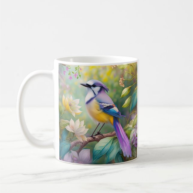 Violet Tufted Jay Fantasy Bird Coffee Mug (Left)