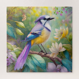 Violet Tufted Jay Fantasy Bird Jigsaw Puzzle