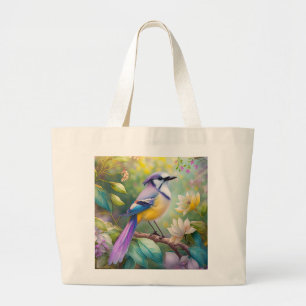 Violet Tufted Jay Fantasy Bird Large Tote Bag