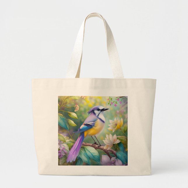 Violet Tufted Jay Fantasy Bird Large Tote Bag (Front)
