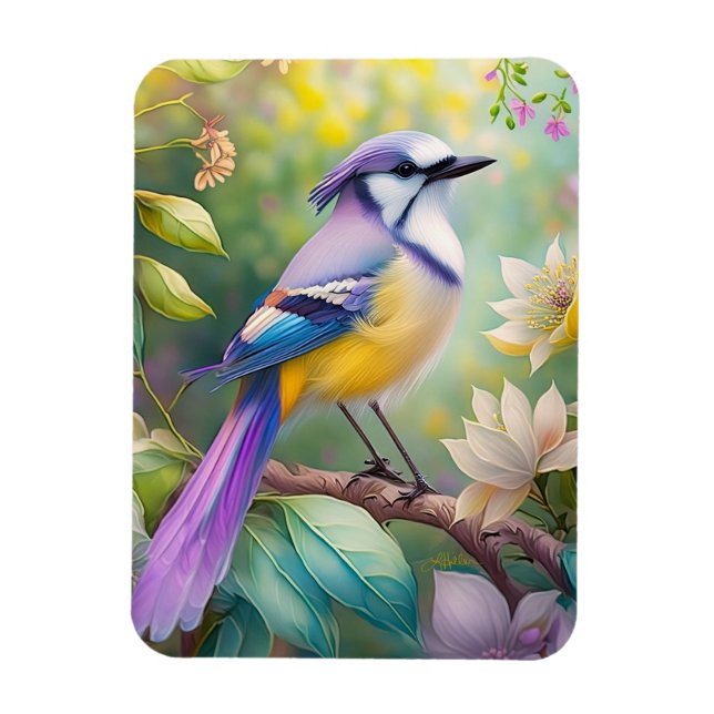 Violet Tufted Jay Fantasy Bird Magnet (Vertical)