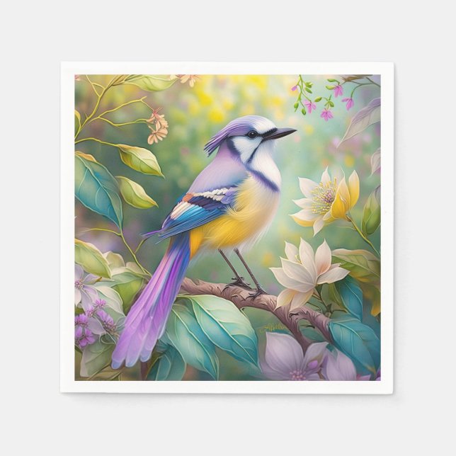 Violet Tufted Jay Fantasy Bird Napkin (Front)