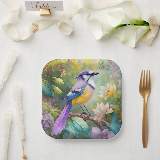 Violet Tufted Jay Fantasy Bird Paper Plate (Wedding)