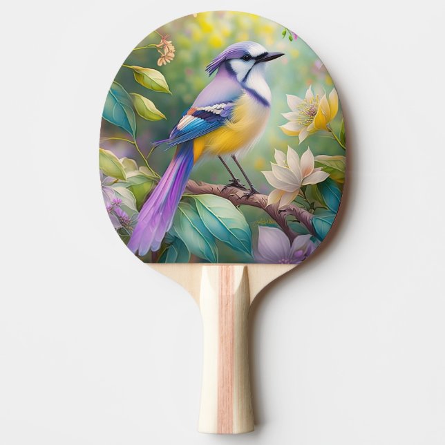 Violet Tufted Jay Fantasy Bird Ping Pong Paddle (Front)