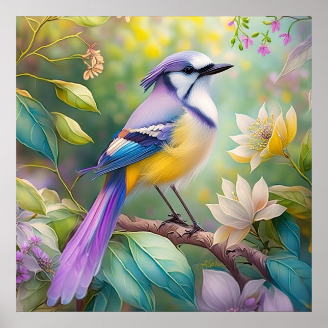 Violet Tufted Jay Fantasy Bird Poster (Front)