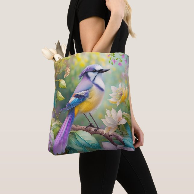 Violet Tufted Jay Fantasy Bird Tote Bag (Close Up)