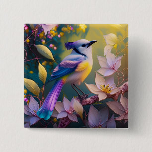 Violet Tufted Yellow Breasted Fantasy Bird 15 Cm Square Badge