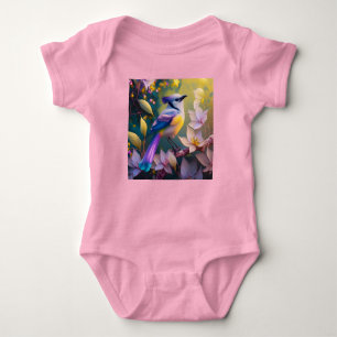 Violet Tufted Yellow Breasted Fantasy Bird Baby Bodysuit