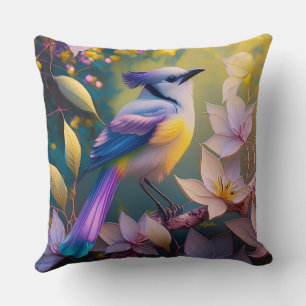 Violet Tufted Yellow Breasted Fantasy Bird Cushion