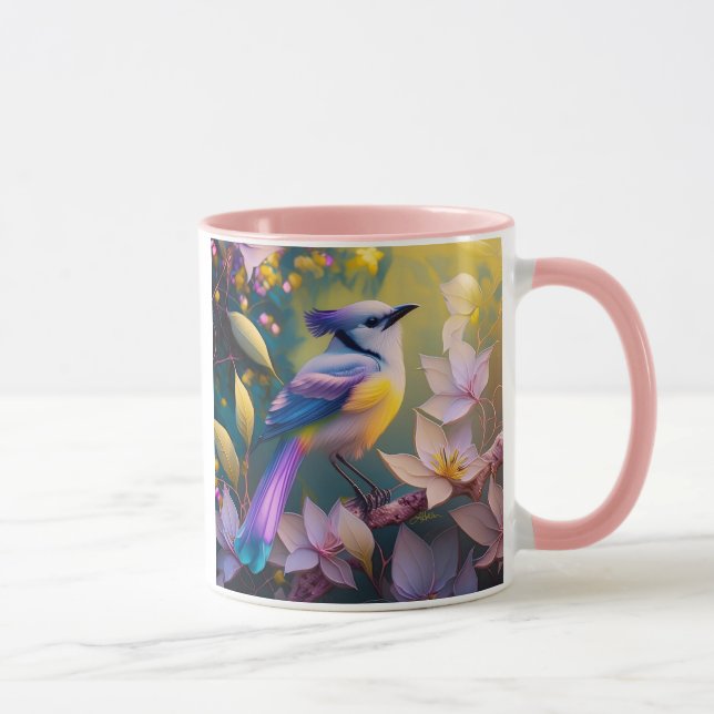 Violet Tufted Yellow Breasted Fantasy Bird Mug (Right)