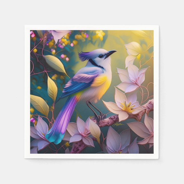 Violet Tufted Yellow Breasted Fantasy Bird Napkin (Front)