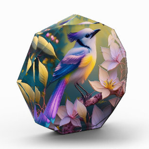 Violet Tufted Yellow Breasted Fantasy Bird Photo Block